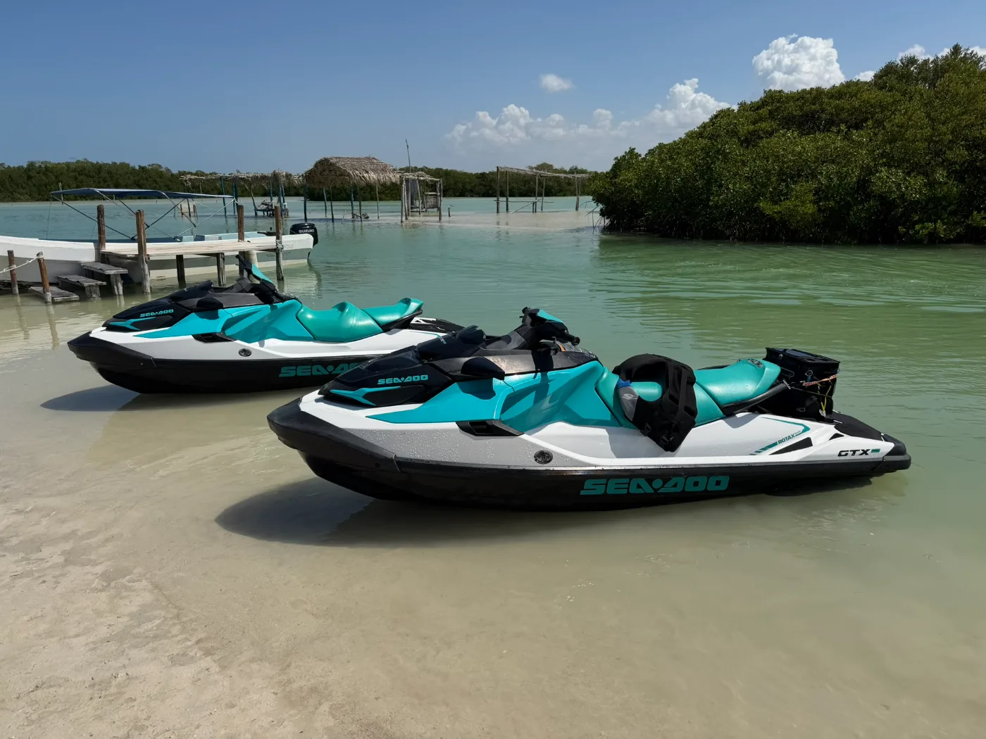Jet ski en laguna con manglares